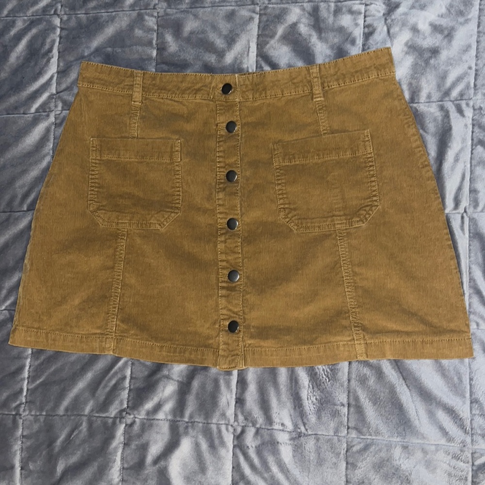 Wild Pearl - Corduroy Tan Button Down Skirt